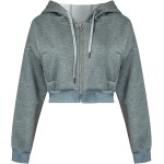 Women's Drawstring Zip Up Fleece Hoodie Coat Jacket Crop Top