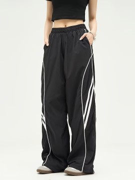 Trendy Y2K Sports Sweatpants Jogging Pants, Elastic Waist Workout Loose Casual Pants With Pocket, Women's Athleisure