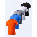 5pcs Women's Breathable Quick Dry Sports T-Shirt, Solid Color Athletic Round Neck Short Sleeve Tops For Running Training Gym Workout, Women's Tops