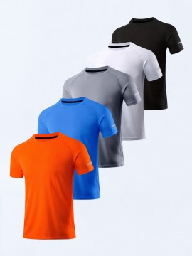 5pcs Women's Breathable Quick Dry Sports T-Shirt, Solid Color Athletic Round Neck Short Sleeve Tops For Running Training Gym Workout, Women's Tops