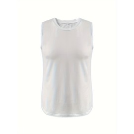 Casual Round Neck Sports Tank Top, Solid Color Sleeveless Running Fitness Vest T-shirt, Women's Activewear
