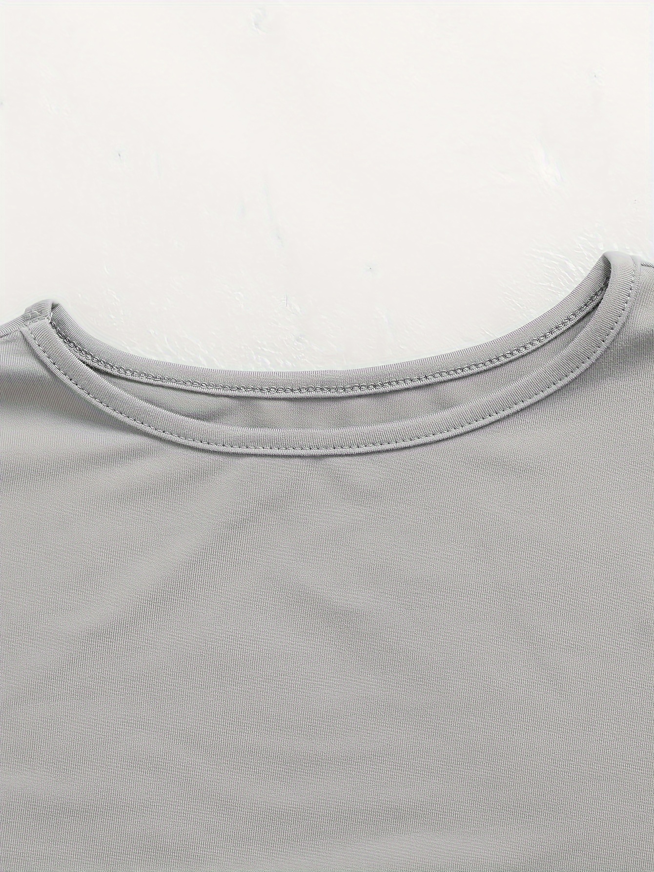 solid color casual t shirt crew neck long sleeves slight stretch sports tee womens tops details 15