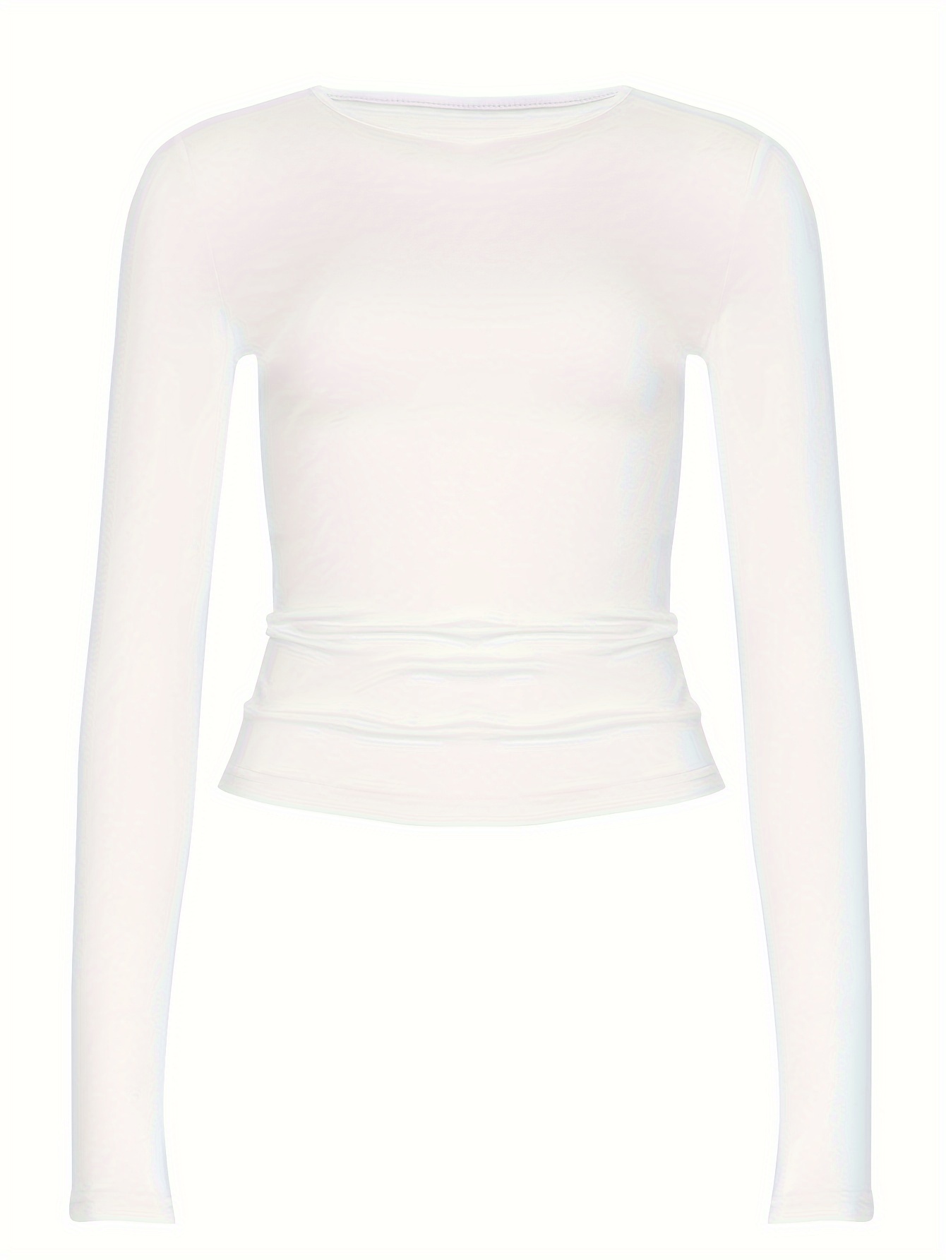 solid color casual t shirt crew neck long sleeves slight stretch sports tee womens tops details 44