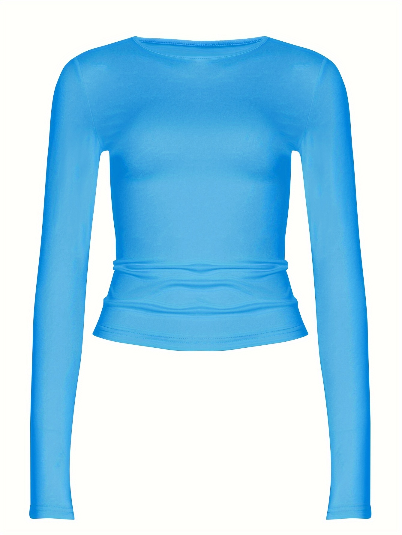 solid color casual t shirt crew neck long sleeves slight stretch sports tee womens tops details 58