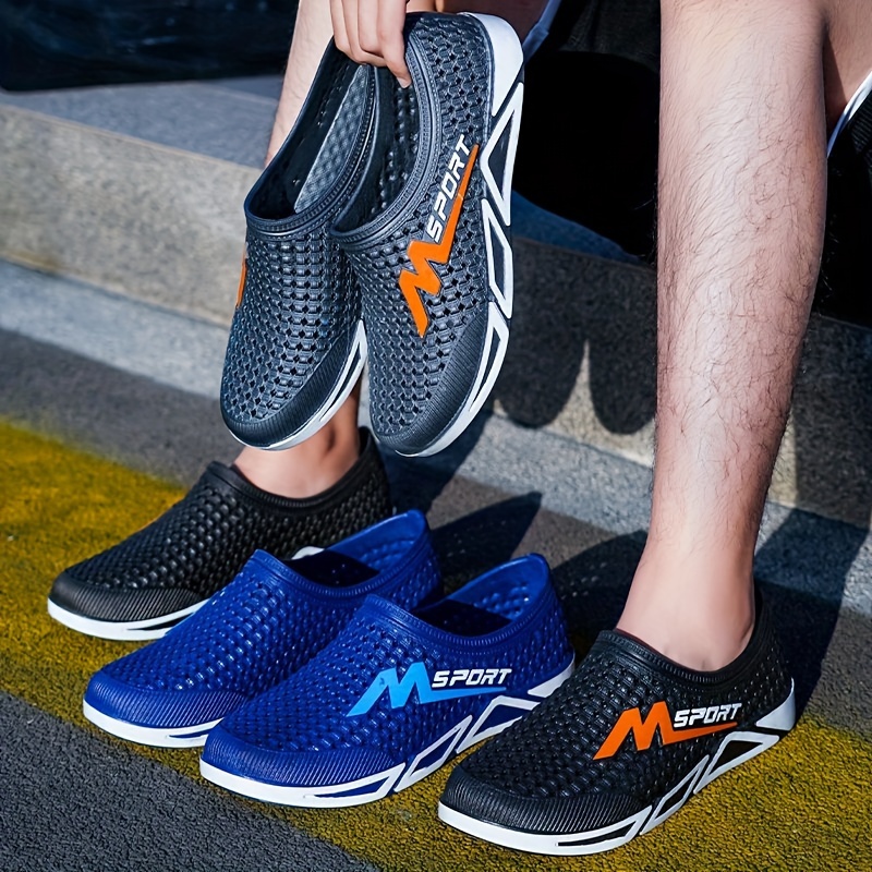 Men s Solid Colour Breathable Slip On Beach Water Shoes, Comfy Non Slip Durable Street Style Sandals For Men s Outdoor Activities details 1